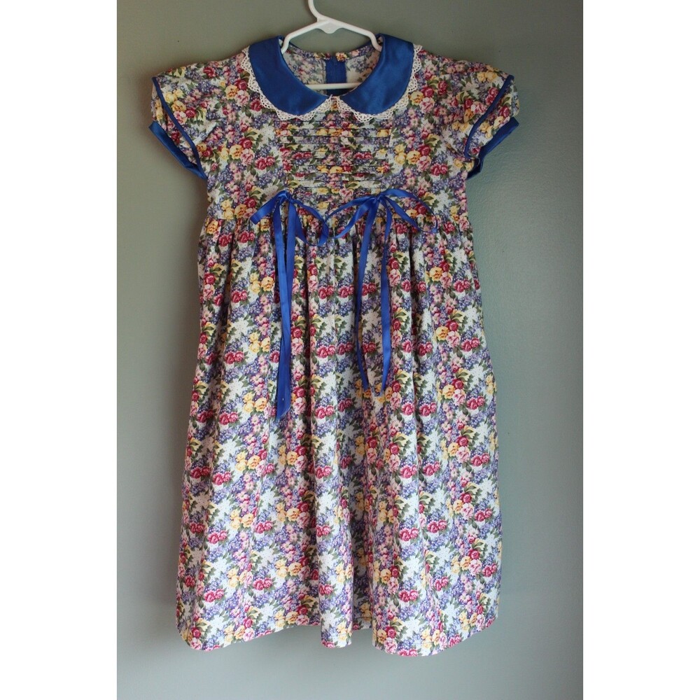 Vintage Floral Girls Dress Unbranded Blue Details Size Unknown See Measurements